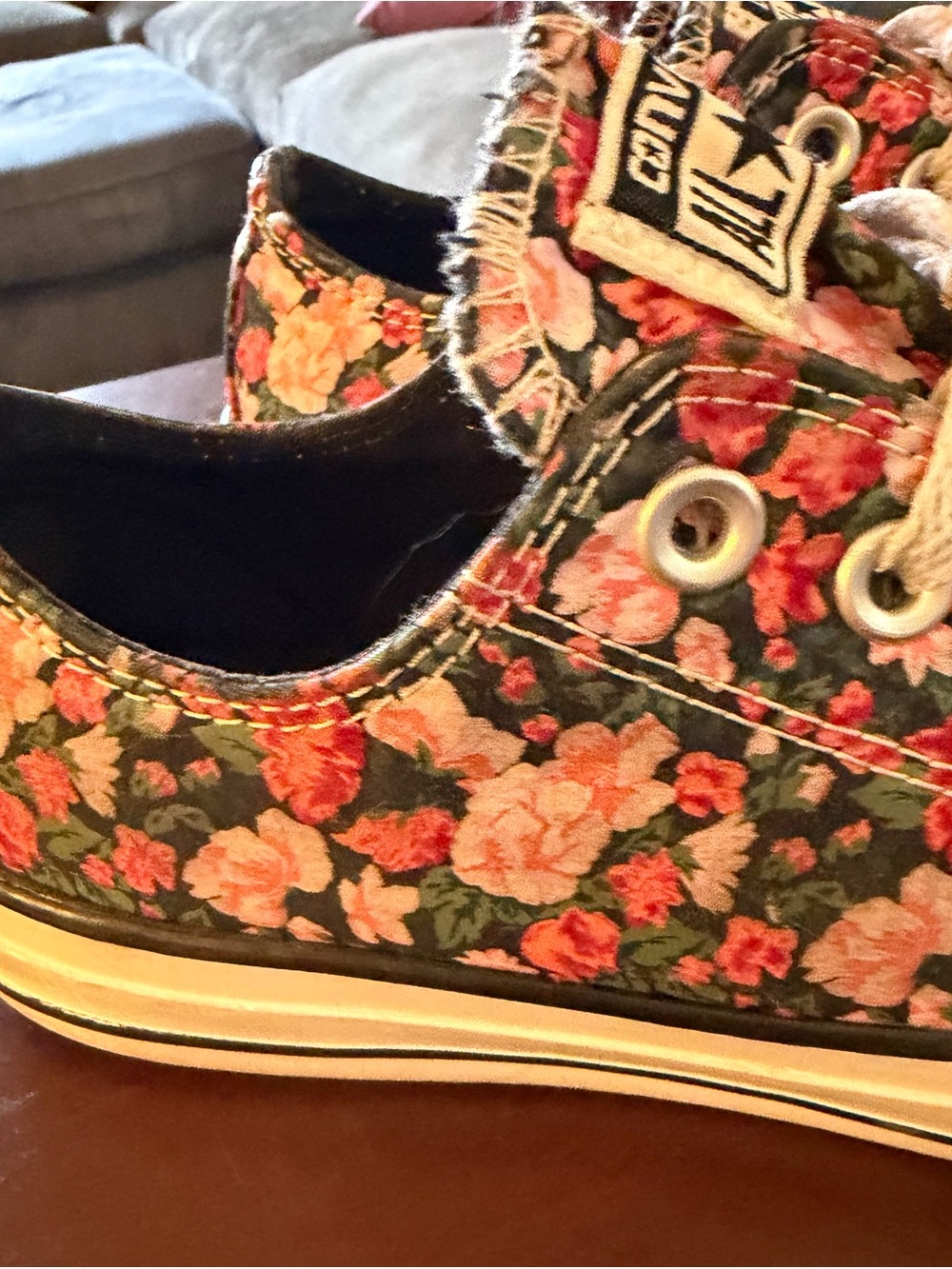 Converse Floral Low Top Sneakers - Black with Pink & Orange Flowers - Picture 5 of 11